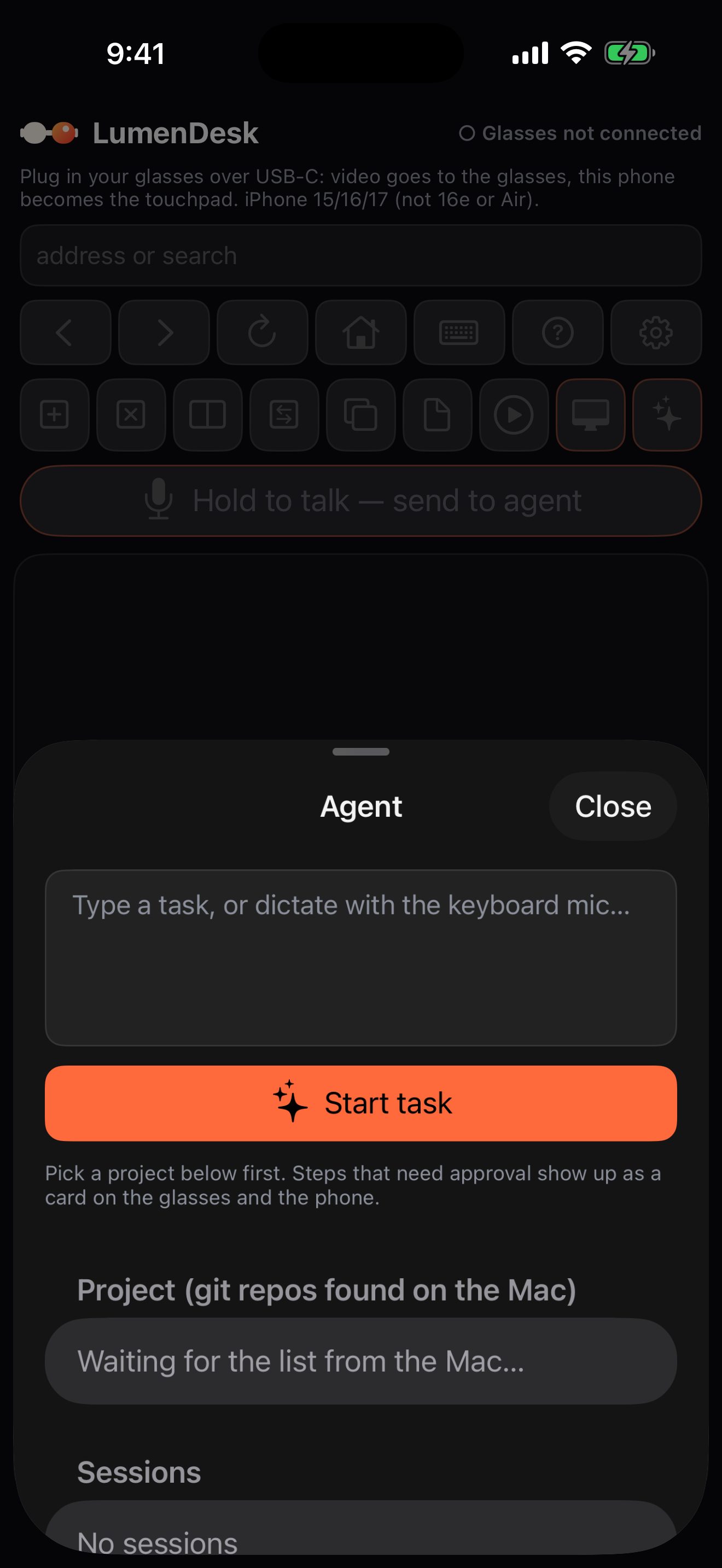 Send your Mac's agent a task from your phone