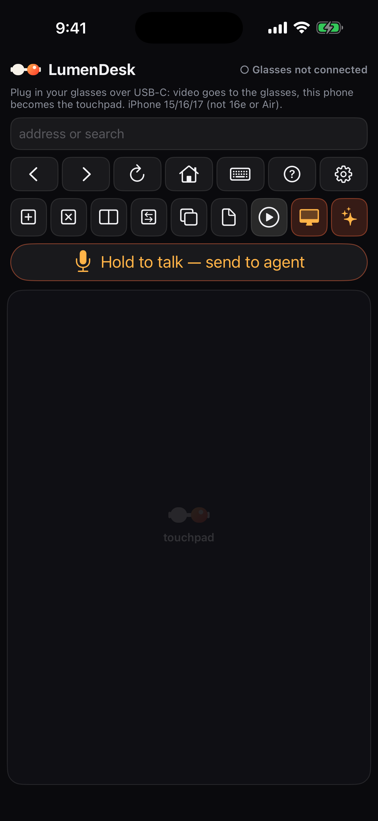 LumenDesk on iPhone — home